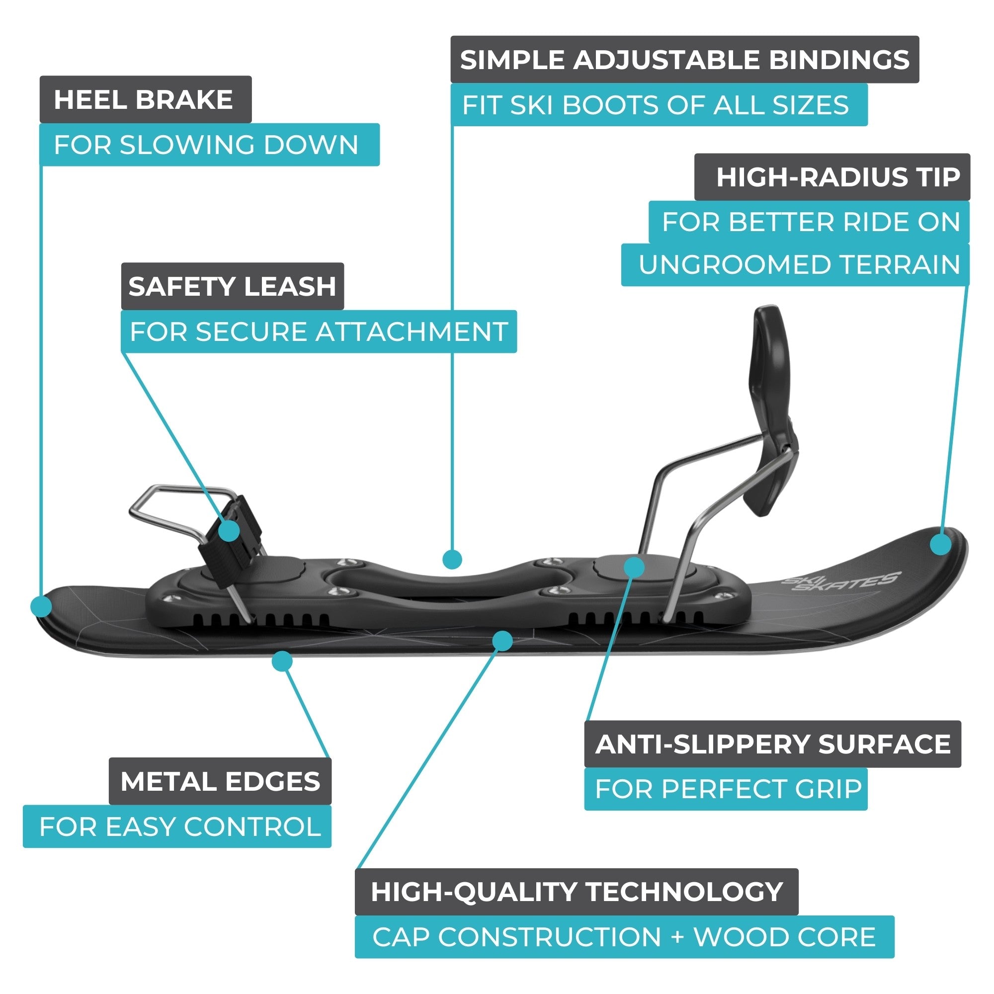 Skiskates by Snowfeet* | 44 CM | Skiblades Snowblades | Ski Boots Model | Free shipping - snowfeet* | Features and Materials