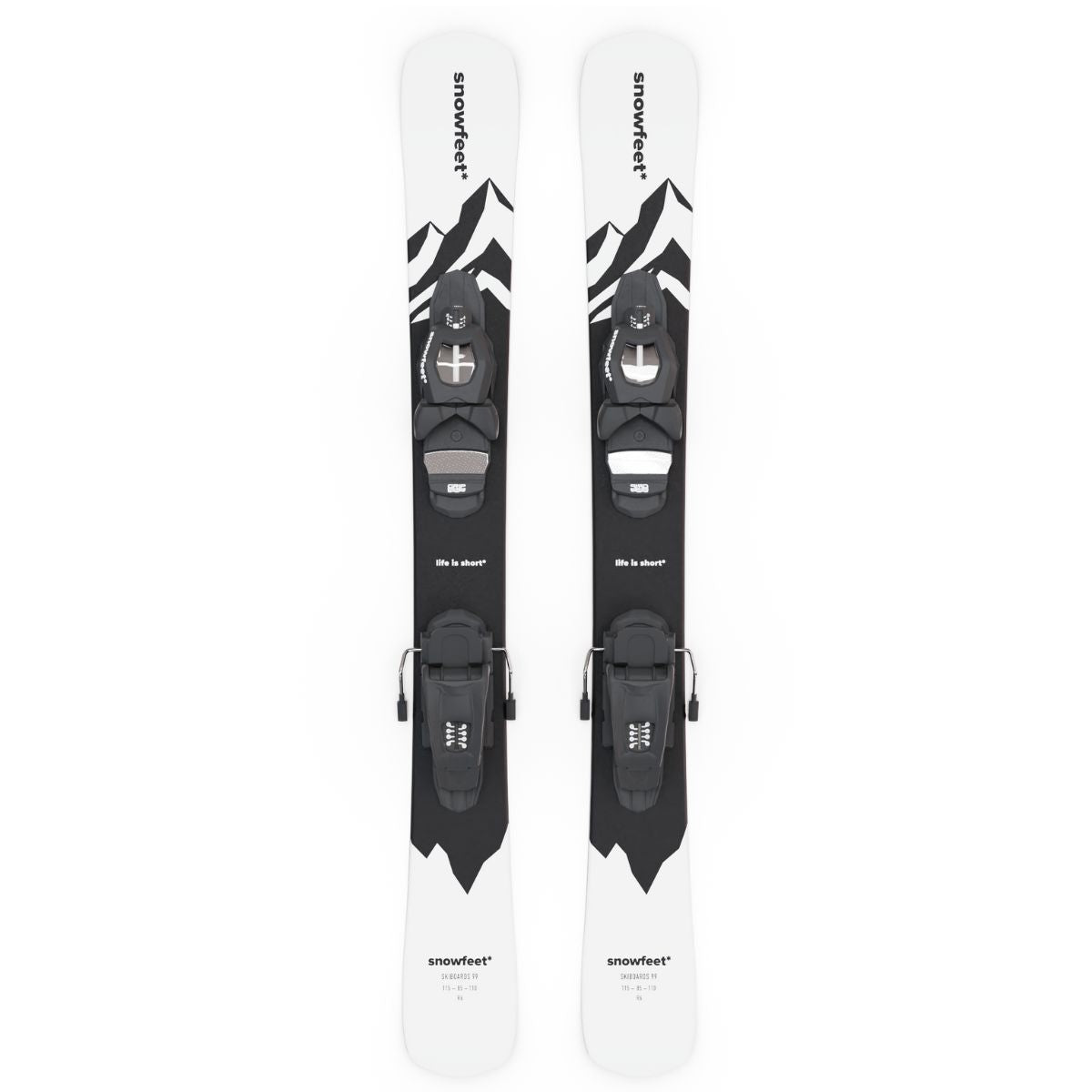 Snowfeet* Short Skis | 99 CM | Mountain White | Pro Ski Bindings |  Skiblades Skiboards Snowblades - snowfeet*