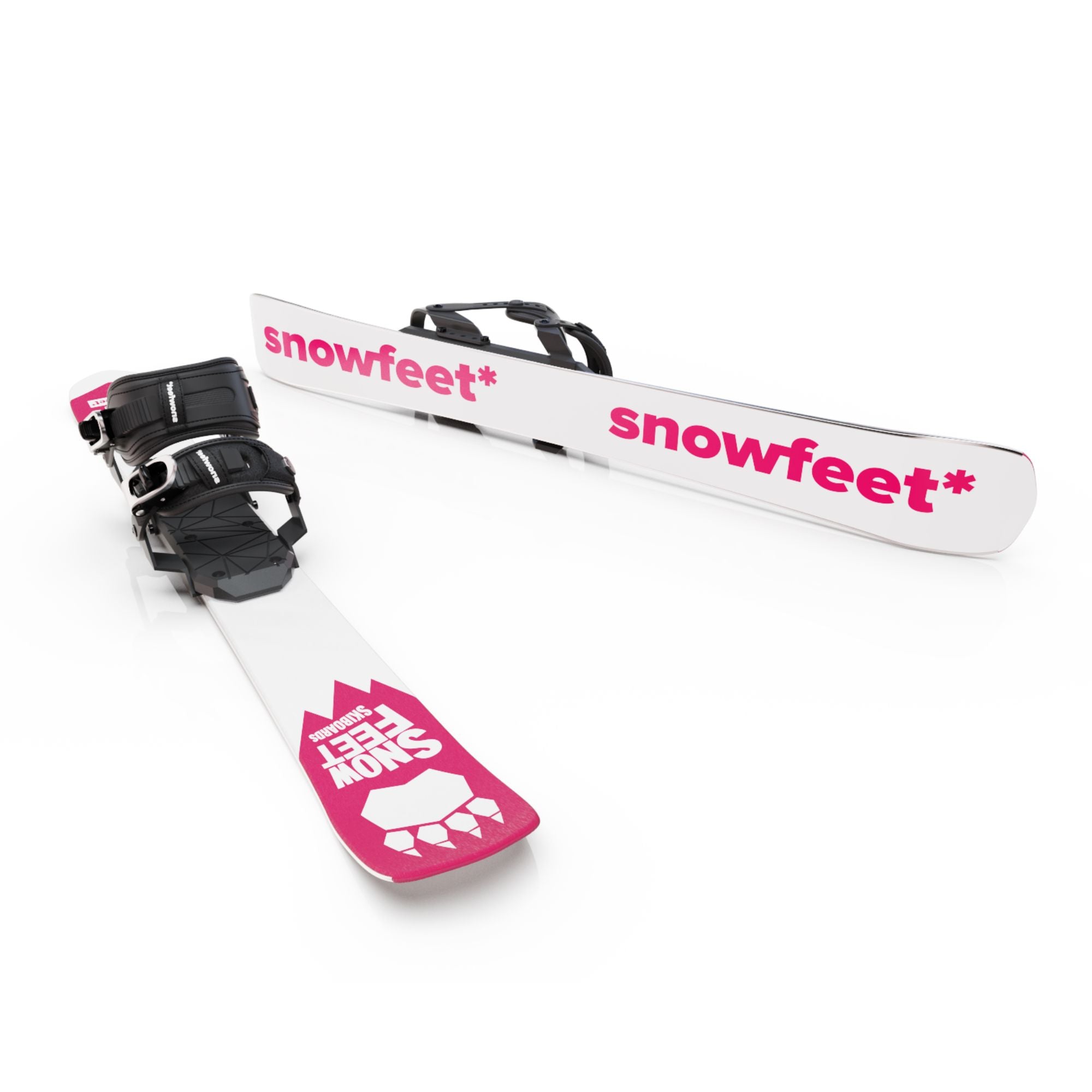 Snowfeet* Short Skis | 99 CM | Pink Paw | Snowboard Bindings |  Skiblades Skiboards Snowblades - snowfeet*