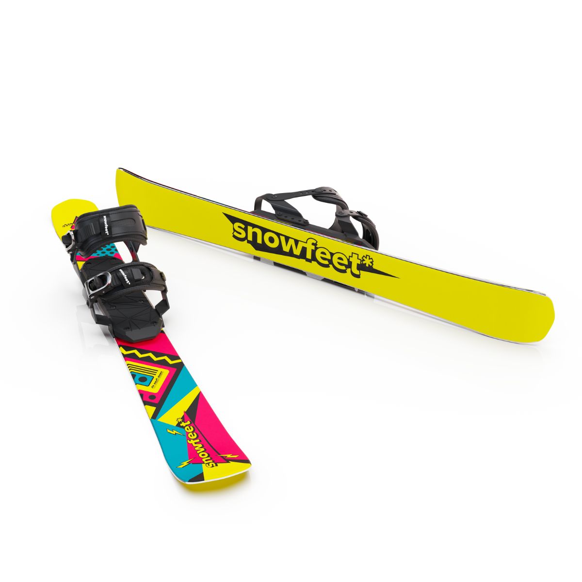 Snowfeet* Short Skis | 99 CM | Retro | Snowboard Bindings |  Skiblades Skiboards Snowblades - snowfeet*