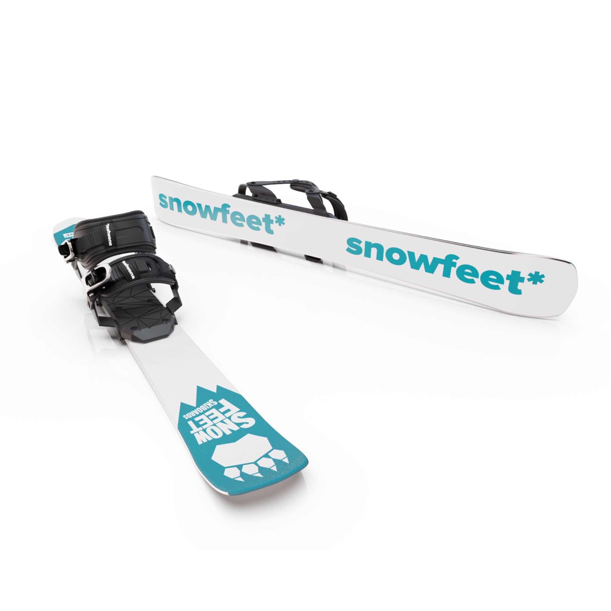 Snowfeet* Short Skis | 99 CM | Turquoise Paw | Snowboard Bindings |  Skiblades Skiboards Snowblades - snowfeet*