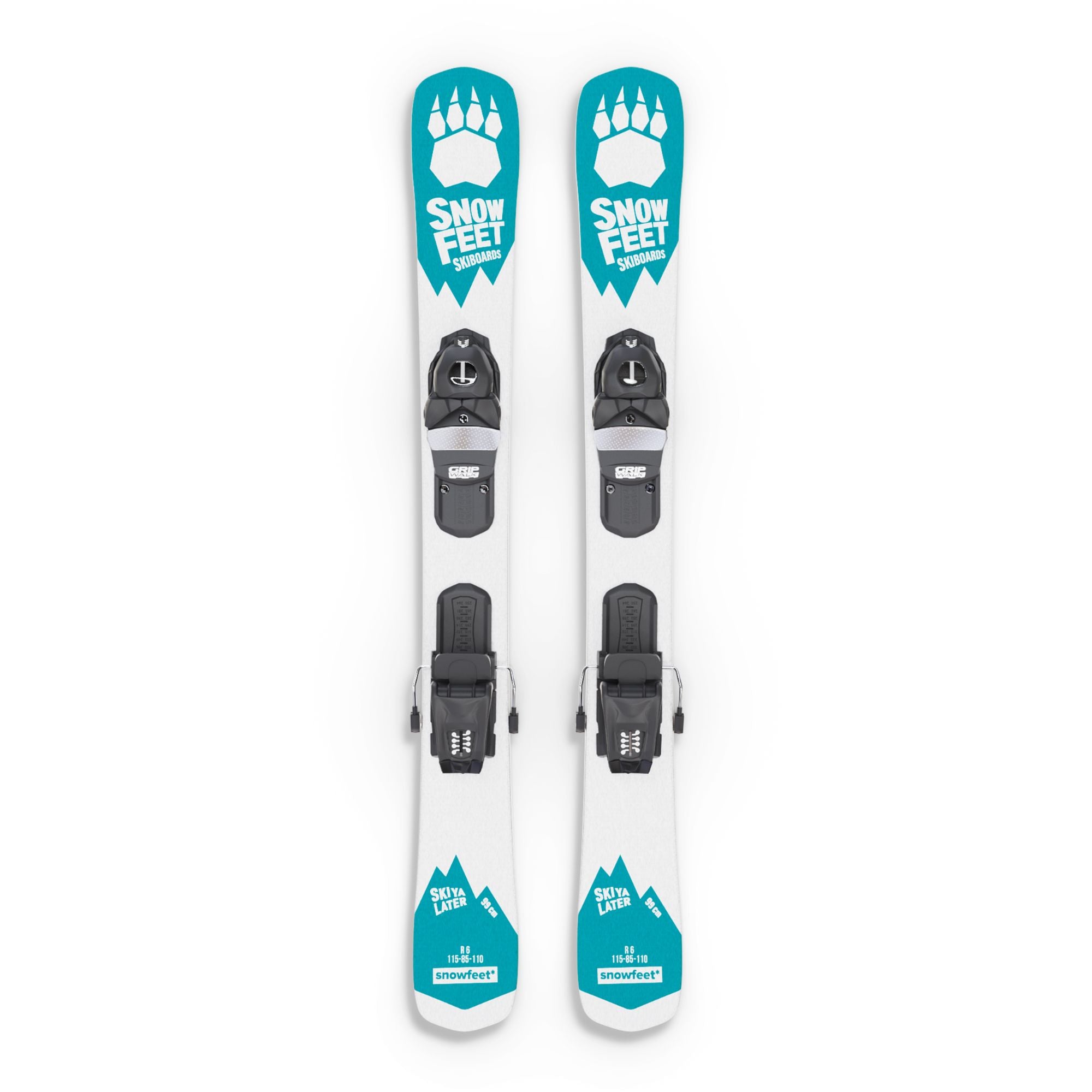 Snowfeet* Short Skis | 99 CM | Turquoise Paw | Pro Ski Bindings |  Skiblades Skiboards Snowblades - snowfeet*