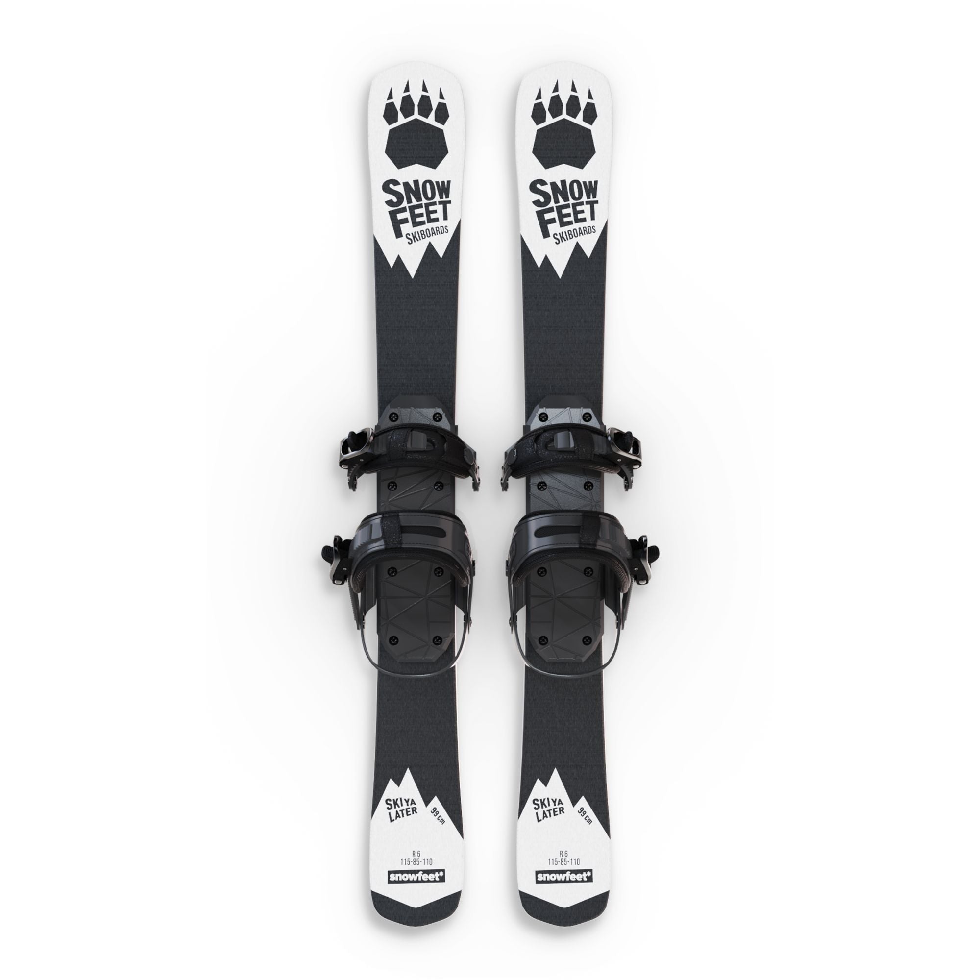 Snowfeet* Short Skis | 99 CM | Black Paw | Snowboard Bindings |  Skiblades Skiboards Snowblades - snowfeet*