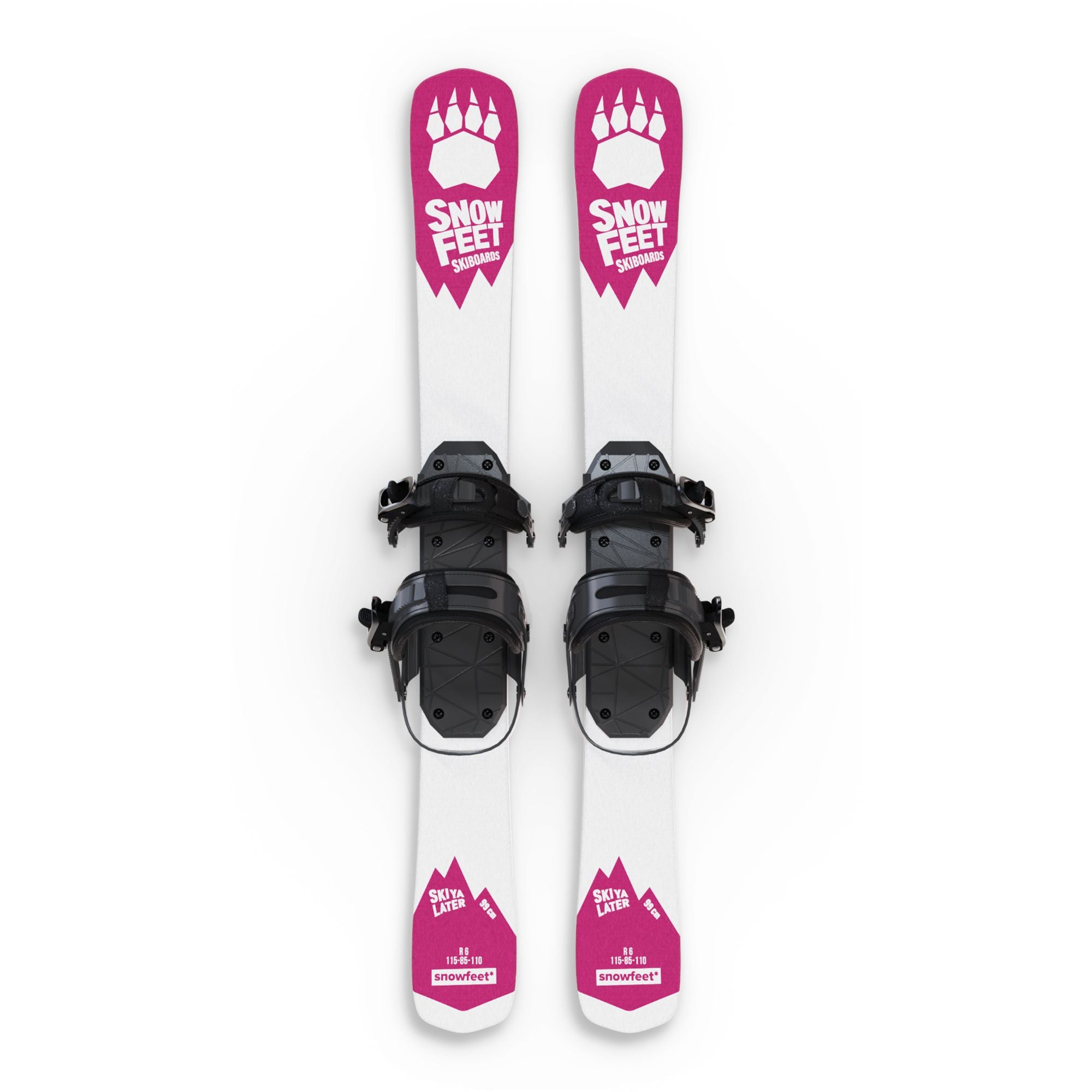 Snowfeet* Short Skis | 99 CM | Pink Paw | Snowboard Bindings |  Skiblades Skiboards Snowblades - snowfeet*