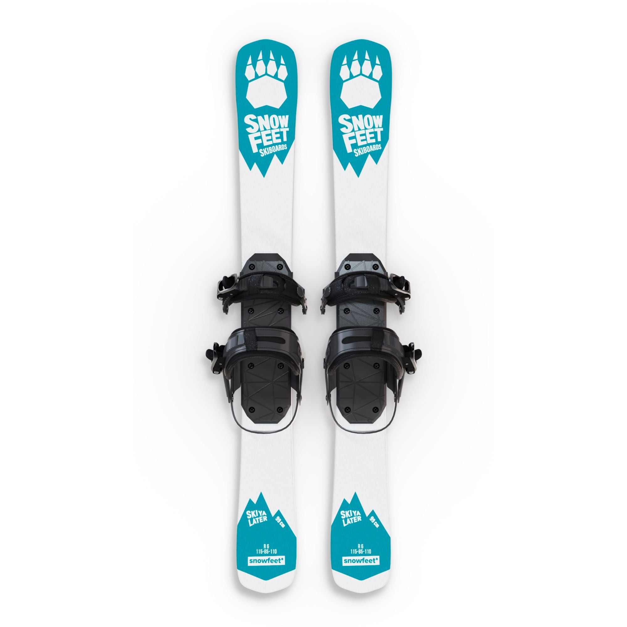 Snowfeet* Short Skis | 99 CM | Turquoise Paw | Snowboard Bindings |  Skiblades Skiboards Snowblades - snowfeet*