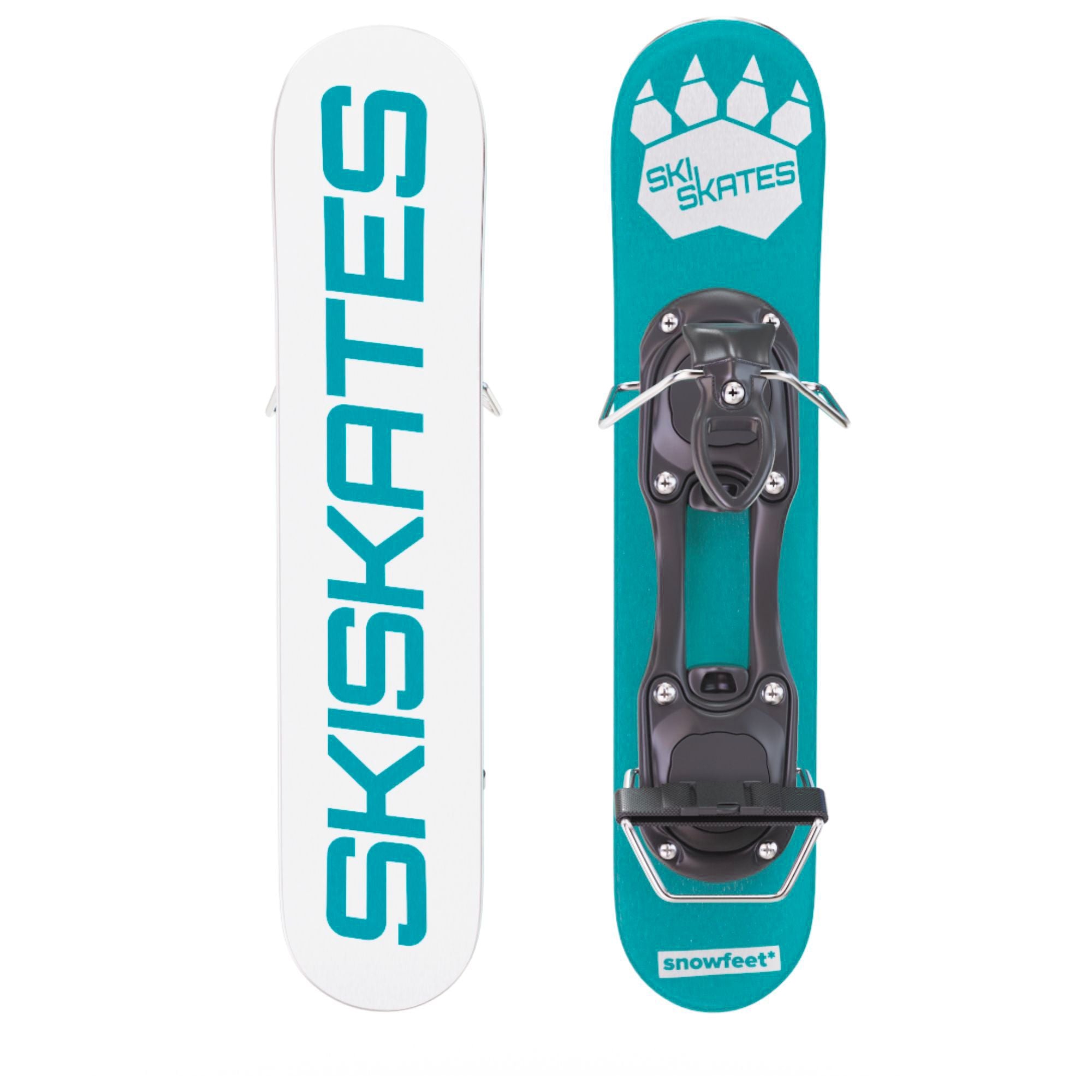 Skiskates by Snowfeet* | 44 CM | Turquoise Paw | Ski bindings | Skiblades Snowblades Mini Skis | Shortest Ski