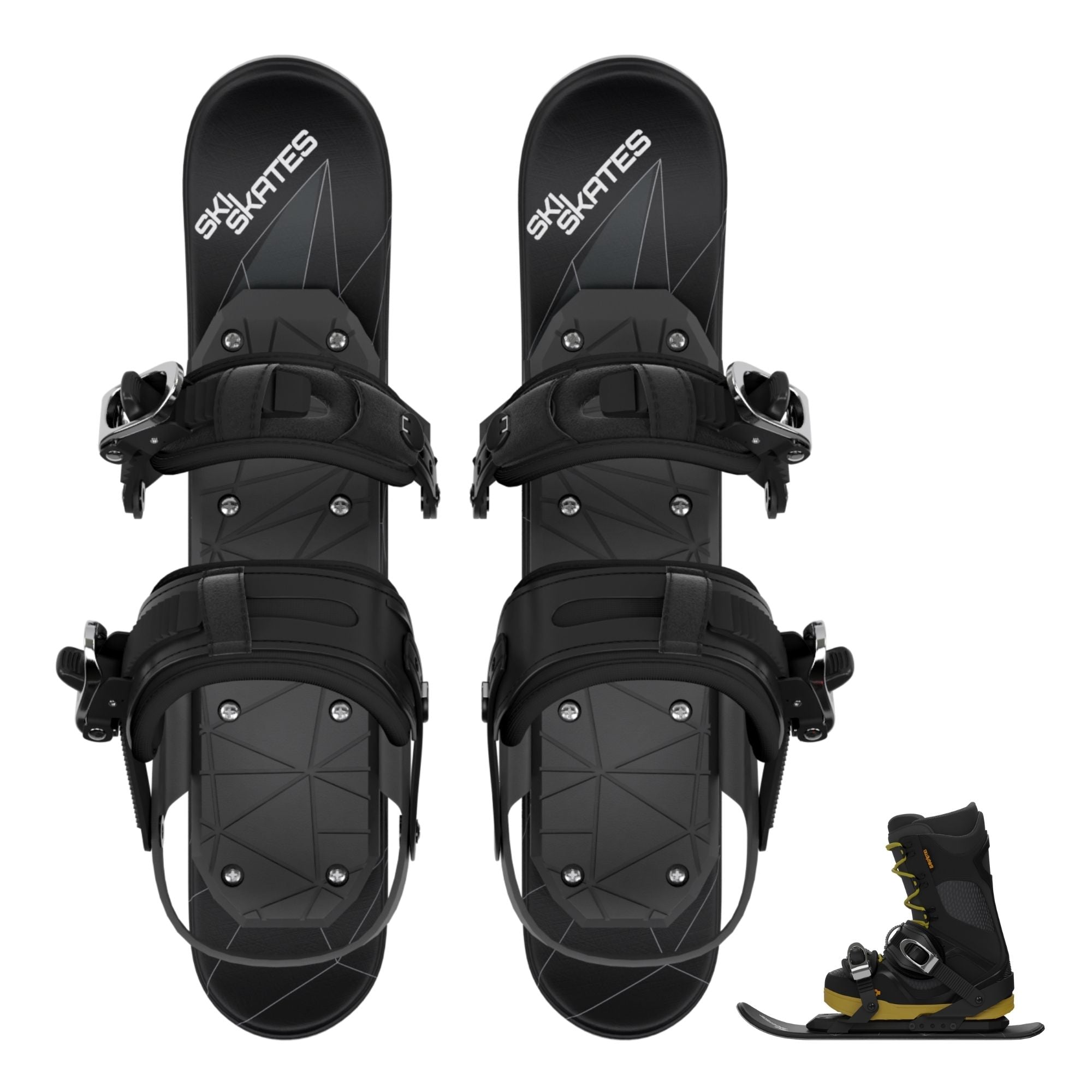 Snowfeet* Skiskates | 44 CM | Black triangle | Snowboard bindings | Skiblades Snowblades Mini Skis | Shortest Ski