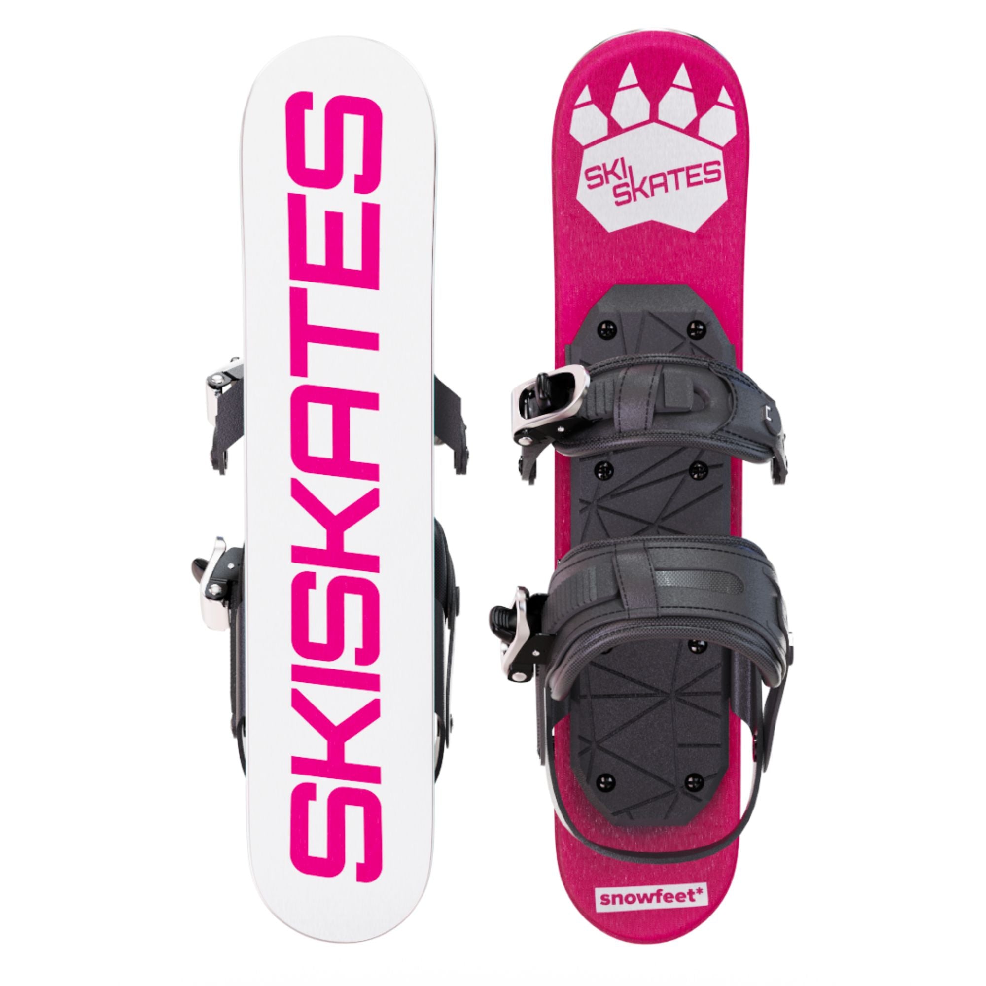 Skiskates by Snowfeet* | 44 CM | Pink Paw | Snowboard Bindings | Skiblades Snowblades Mini Skis | Shortest Ski