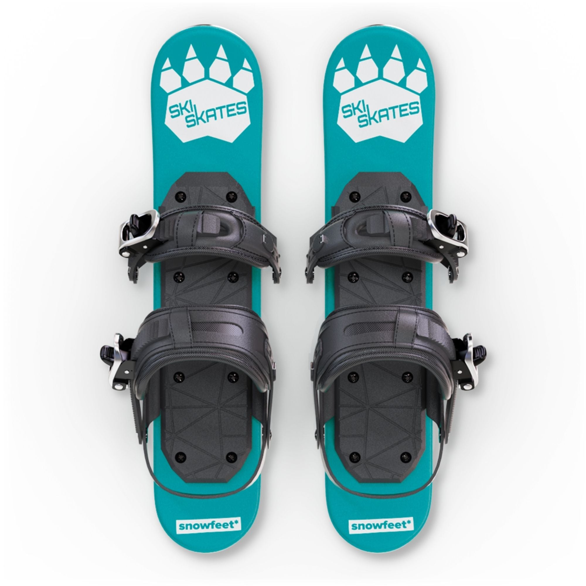 Skiskates by Snowfeet* | 44 CM | Turquoise Paw | Snowboard Bindings | Skiblades Snowblades Mini Skis | Shortest Ski