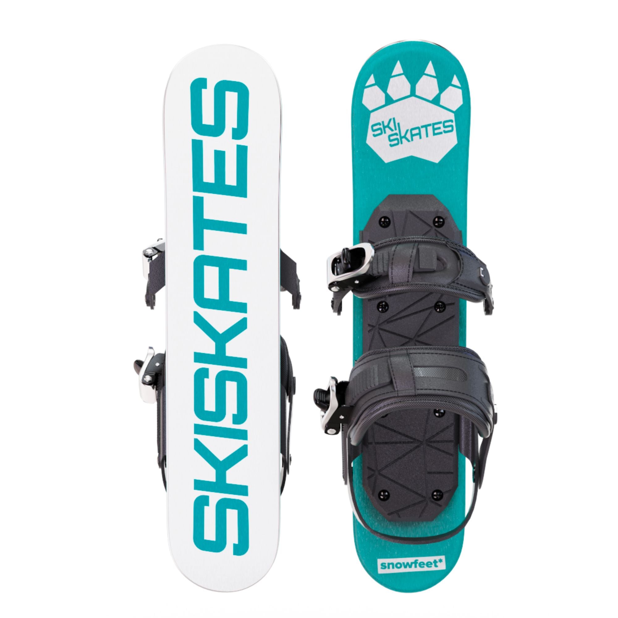 Skiskates by Snowfeet* | 44 CM | Turquoise Paw | Snowboard Bindings | Skiblades Snowblades Mini Skis | Shortest Ski