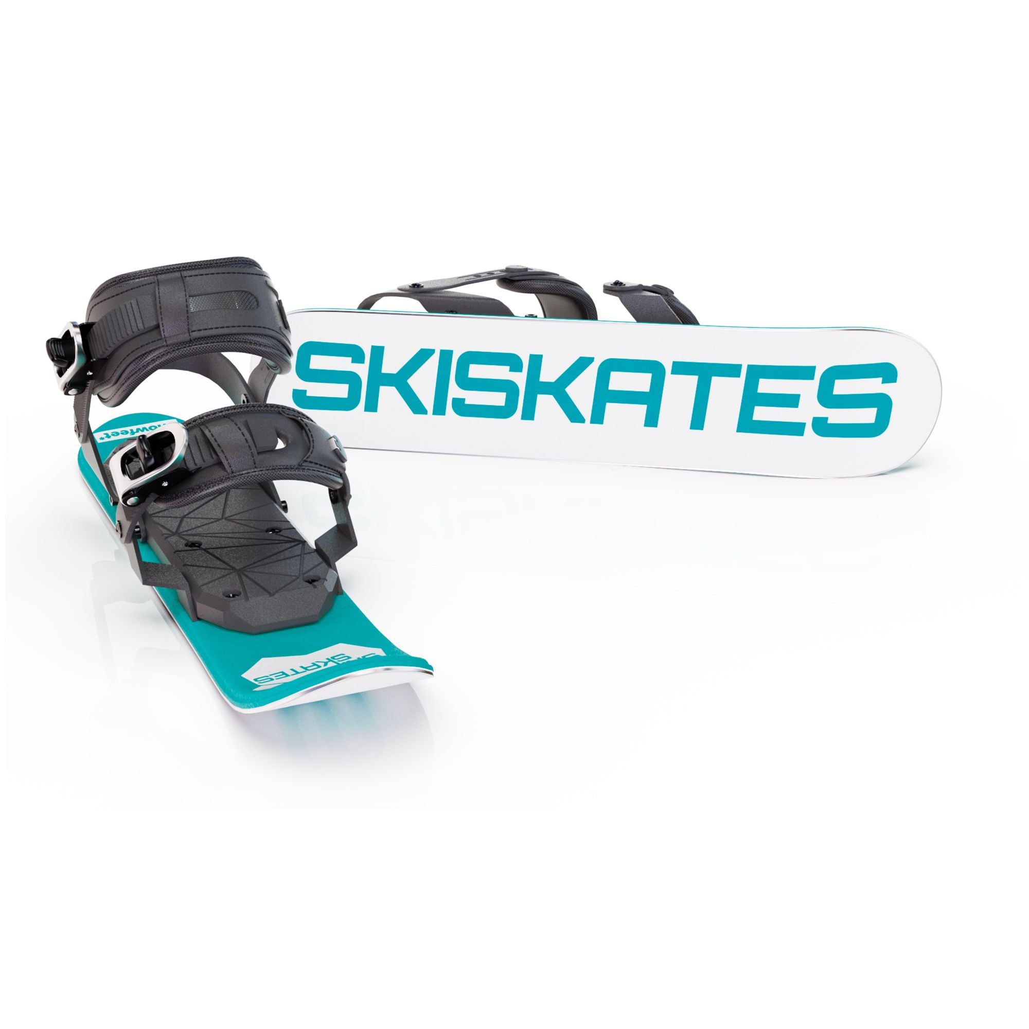 Skiskates by Snowfeet* | 44 CM | Turquoise Paw | Snowboard Bindings | Skiblades Snowblades Mini Skis | Shortest Ski