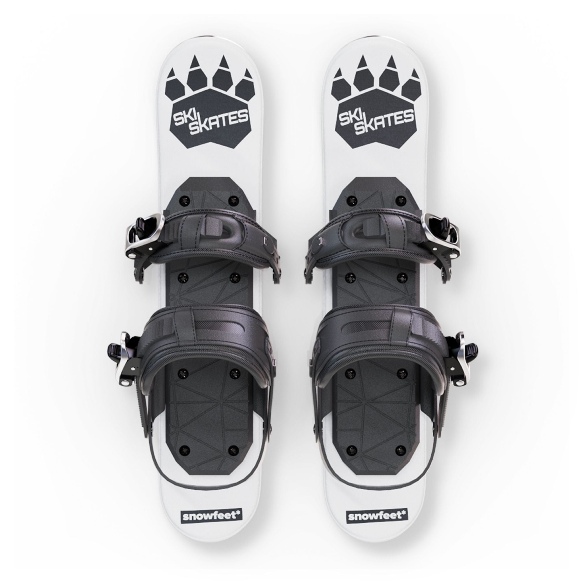 Skiskates by Snowfeet* | 44 CM | White Paw | Snowboard bindings | Skiblades Snowblades Mini Skis | Shortest Ski