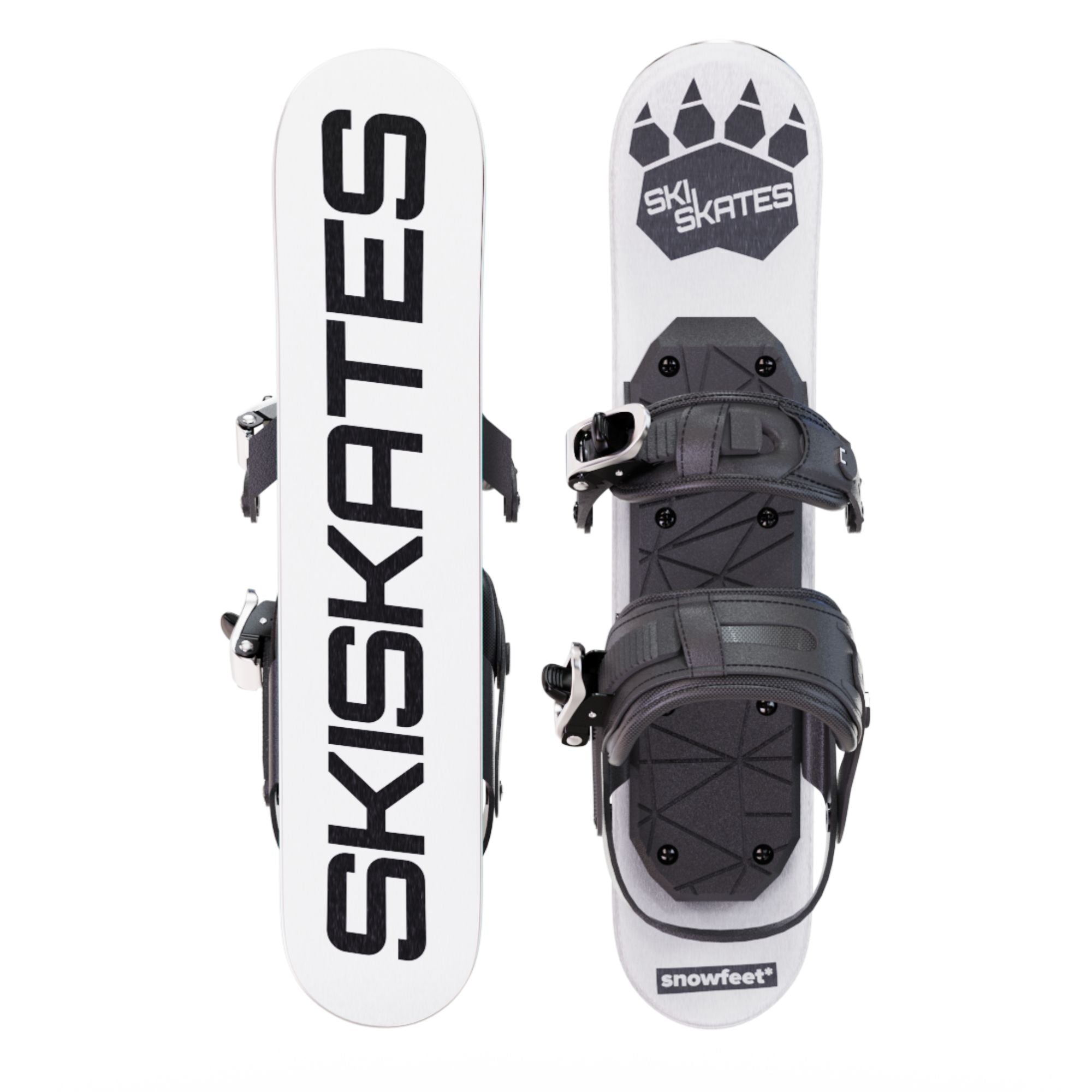 Skiskates by Snowfeet* | 44 CM | White Paw | Snowboard bindings | Skiblades Snowblades Mini Skis | Shortest Ski